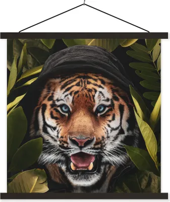 Produktbild von MuchoWow® Textilposter Tiger - Dschungel - Blätter 40x40 cm mit schwarzem Rahmen - Fotos