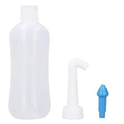 Image de Nettoyeur nasal, 300 ml, bouteille de rinçage nasal pour la maison, adultes, enfants, nettoyage du nez bleu avec cinq trous