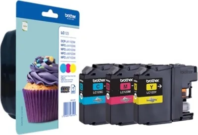 Produktbild von Brother LC-123RBWBPDR Tintenpatrone MultiPack C,M,Y Blister, 600 Seiten ISO IEC 24711, Inhalt VE=3 für Brother DCP-J 132 MFC-J 4510 6920