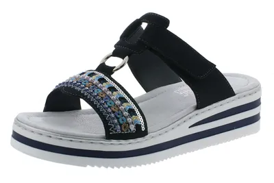 Produktbild von Rieker V02M6 Damen Clogs Plateau Pantoletten Keilabsatz, Größe:41 EU, Farbe:Blau