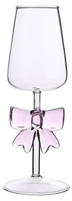 Produktbild von Schleifen-Weinglas 1 Stück, Handgeblasenes Kristallglas Rosa 25 cm Hoch, Mit Bogenhenkel Für Junggesellinnenabschied Hochzeit Geburtstag
