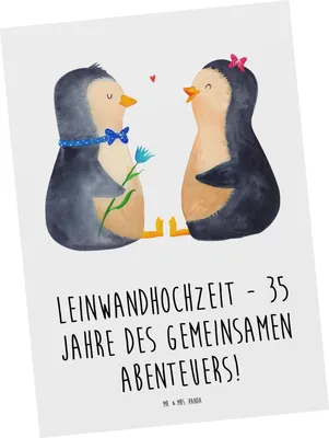 Produktbild von Mr. & Mrs. Panda Postkarte 35. Hochzeitstag Leinwandhochzeit - Weiß - Geschenk, Liebe und Zusammenhalt, Heiraten, beständige Ehe, bildkarte, Postkarten, 35 Jahre