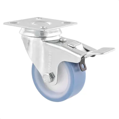 Produktbild von WAGNER Soft-Lenkrolle - Ø 50 mm, Stahl verzinkt, blau / weiß, Bremse, Anschraubplatte, Tragkraft 50 kg - 03355001