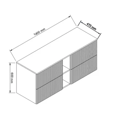 Zdjęcie produktu dla WENA Szafka pod umywalkę 140 cm, ryflowane fronty, metalowe uchwyty w kolorze złotym (kolor: biały)