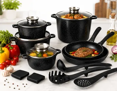 Immagine prodotto di Set di pentole Masterpan, composto da 15 pezzi: pentole da 16/20/24/28 cm, padella da 24/28 cm, pentola grande da 10 litri. Set di pentole con padella, adatto per piani cottura a induzione e per tutti i tipi di fornelli. Modello MP2165, productTiles.product.images.aiGenerated