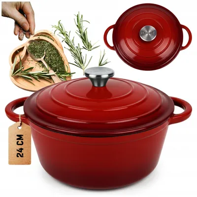 Produktbild von HAGE Emaillierter Gusseisentopf 4L Rot mit Deckel