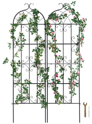 Produktbild von VEVOR Garten-Spalier für Kletterpflanzen, 60 x 15 Zoll, rostfreies Metall-Gartenblumen-Spalier, Outdoor-Kletter-Rosen-Spalier, Gurkenstütze, dekoratives hohes Clematis-Spalier für Höfe und Rasenflächen, 2 Stück - H71 x B20 Zoll