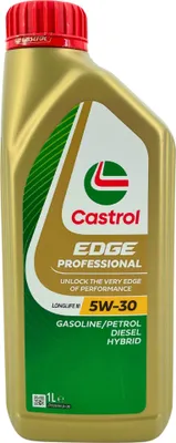 A bottle of Castrol Edge Professional motor oil.