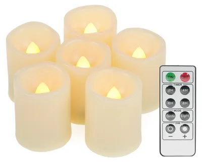 Produktbild von 6 Stück 5cm LED Teelichter Kerzen mit Fernbedienung, Led Teelichter mit Timer, Warmweiß Elektrische Flammenlos Votivkerzen, LED Teelichter Kerzen Flackernd Flamme, Outdoor Weihnachten Halloween Deko –