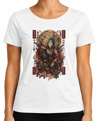 Imagen del producto de Camiseta blanca para mujer, talla M, con diseño de "Samurai Ronin Katana Drache Japan Krieger Anime Manga Y2K"