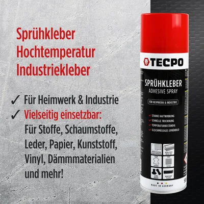 Produktbild von TECPO 2x Sprühkleber, 500ml Industriekleber, Kontaktkleber Alleskleber