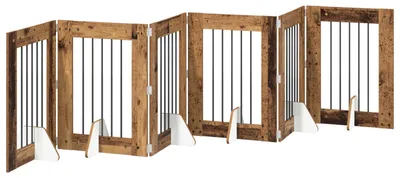 Immagine prodotto di vidaXL Cancello pieghevole per cani con montanti (6 pezzi), legno di recupero, 362 cm