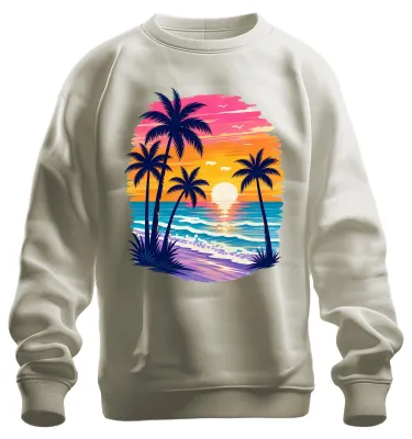 Productafbeelding van Palmbomen, zonsondergang, strand, zee, vakantie, tropisch, Hawaï, sweater, trui, natuur, maat M