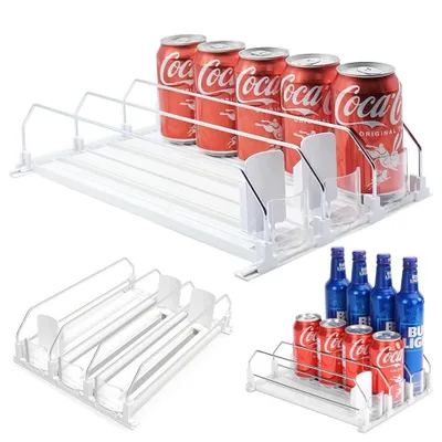 Image de Organisateur automatique pour canettes de réfrigérateur, modèle à 3 niveaux avec système de rails, antidérapant et stable, porte-boissons pour la maison, le commerce et les supermarchés