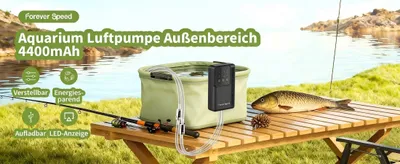 Produktbild von Aquarium-Luftpumpe - Doppelbelüfterpumpe - 4400 mAh - Einstellbarer Luftstrom - 2 x 2 l/min - AC/DC - Schwarz