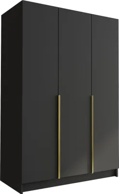 Produktbild von MIRJAN24 Kleiderschrank Calia I, Schlafzimmer, Drehtürenschrank, mit Kleiderstange, Modern, Garderobenschrank, Metallgriffe (Farbe: Schwarz / Schwarz + Gold)