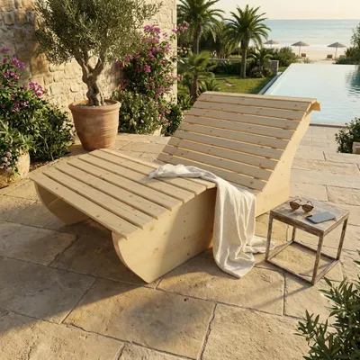 Produktbild von Holzliege Waldsofa Wellenliege Relaxliege "Sigi" Gartenliege Massivholz Fichte gerade 100cm Himmelsliege
