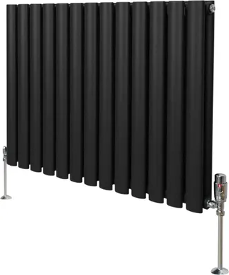 Obrázok produktu pre Oválny rúrkový radiátor a chrómové termostatické ventily - 600 mm x 780 mm - čierny