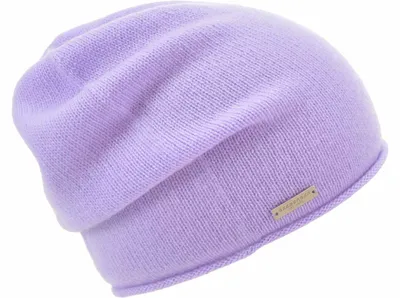 Seeberger Strickmütze-Beanie aus 100% Kaschmir mit Rollrand in lila