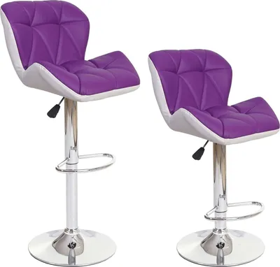 Immagine prodotto di set di 2 sgabelli da bar HWC-A92, sgabello da bancone, altezza regolabile in Pelle finta ~ viola