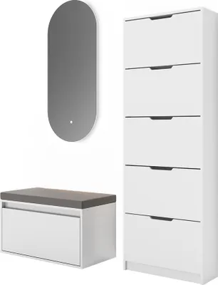 Produktbild von Schuhkipper Vicco Luca Weiß 3 Teile, mit LED Spiegel und Sitzbank, Model 41638