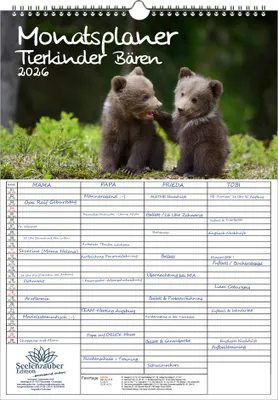 Produktbild von Tierkinder Bären Planer Familienplaner 4 Spaltenplaner DIN A3 Kalender für 2026 Bären - Seelenzauber