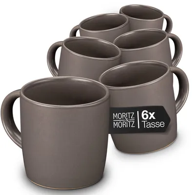 Kaffeebecher-Set 6-teilig, 300 ml, Steingut, Grau