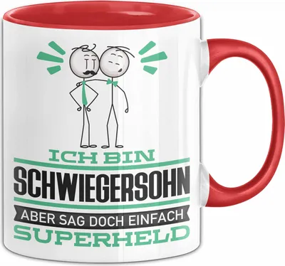 Produktbild von Schwiegersohn Geschenk Tasse Ich Bin Schwiegersohn Aber Sag Doch Einfach Superheld Lustige Geschenkdiee für Schwiegersohn Kaffee-Becher (Rot)