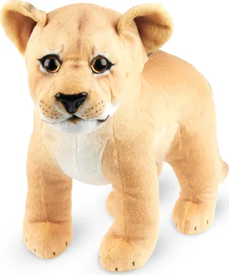 Image de Peluche lionne BRUBAKER - 30 cm Peluche lion - Peluche bébé fauve debout - Jouet en peluche pour enfants, Brun
