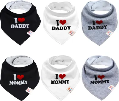 Produktbild von 6 Stk. Baby I Love Mommy und Daddy Dreieckstücher Halstuch aus Baumwolle Spucktuch Lätzchen für Kleinkinder (Unisex Set)