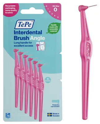 Productafbeelding van TePe Hoekige interdentale borsteltjes, roze, 0,4 mm/ISO 0, 6 stuks, voor het verwijderen van tandplak, efficiënte reiniging van de ruimtes tussen de tanden, geschikt voor kleine ruimtes tussen de tanden
