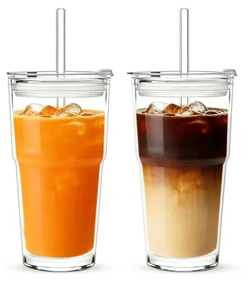 Kaffeegläser mit Deckel und Strohhalm, 600 ml, 2 St.