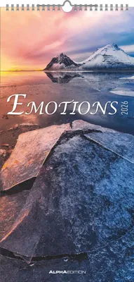Produktbild von Alpha Edition - Emotions Kalender 2026 - Streifenplaner 22×45 cm mit Extraspalte für Geburtstage & Zitaten, meditative Landschaftsmotive, praktischer Terminplaner für Achtsamkeit