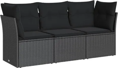 Zdjęcie produktu dla vidaXL 3-częściowa sofa ogrodowa z poduszkami z czarnego polirattanu