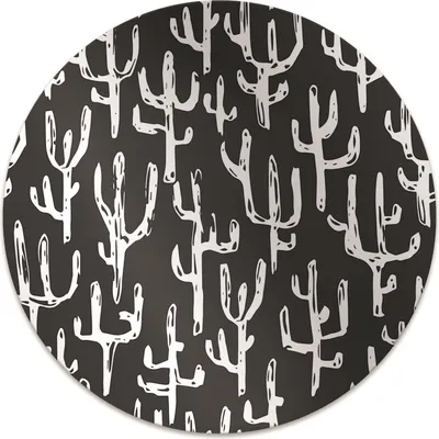 Produktbild von Rundmatte - Stuhlunterlage Bürostuhlunterlage - Rund Ø 100 cm - Bodenmatte - Fußmatte - Weiß gezeichnete Kakteen