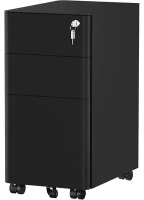 Immagine prodotto di Contenitore su ruote con 3 cassetti, con serratura, mobile, in metallo, colore nero, dimensioni 45x30x61 cm
