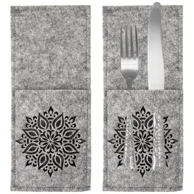 Immagine prodotto di Sacchetti per posate Sacchetti in feltro Decorazione natalizia Decorazione da tavola 2 pezzi Grigio