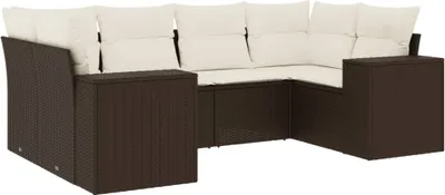 Image de vidaXL Ensemble de salon de jardin 6 pièces avec coussins Marron Poly Rattan