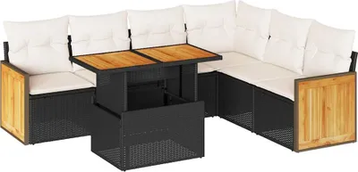 Produktbild von 7-tlg. Garten-Sofagarnitur mit Kissen Schwarz Poly Rattan