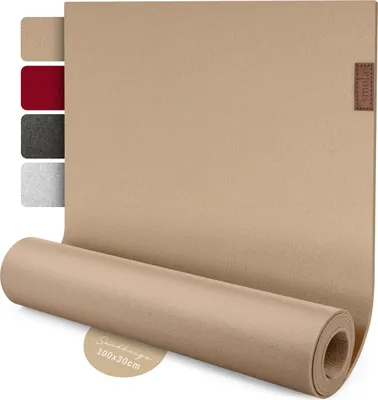 Produktbild von smøla Design Tischläufer Beige aus Filz I 100x30 cm Tischband I Skandinavischer Filzläufer Tisch Abwaschbar mit Leder Label - Tischläufer Winter, Sandbeige
