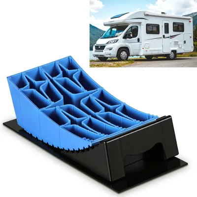 Produktbild von Izrielar Auffahrkeile Wohnmobil  13,5t Auffahrkeile Set mit 2 quadratischem, 2 Unterlegkeilen, 1 Gummimatte, 1 Wasserwaage für Wohnmobil und Wohnwagen