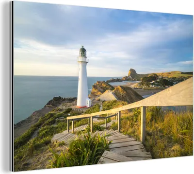 Produktbild von MuchoWow Wanddekoration Metall Metallbild Wandkunst 60x40 cm Meer - Leuchtturm - Weiß MuchoWow Aluminium Gemälde - Gemälder