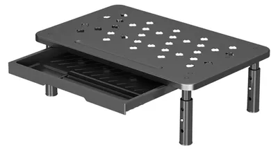 Produktbild von Monitorständer aus kaltgewalztem Stahl mit Belüftung, Schublade und 3-stufiger Höhenverstellung – ideal für Laptops im Homeoffice