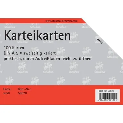 Produktbild von Karteikarten A5 kariert 180g/qm weiß VE=100 Stück