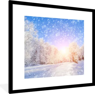 Produktbild von MuchoWow® Gerahmtes Poster Schnee - Sonne - Winter 40x40 cm - Poster mit Schwarzem Bilderrahmen Wandposter Rahmen Foto Bilder - Poster - Plakat im Rahmen