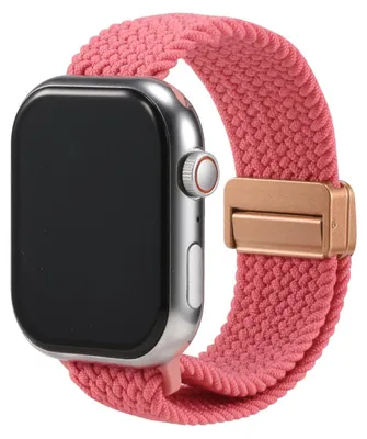 Image de Bracelet de remplacement en nylon à boucle pour Apple Watch 1, 2, 3, 4, 5, 6, 7, 8, 9, 10, 11, SE 1, 2, 3 (38/40/41/42 mm) – Bracelet en tissu tressé rose vif – Bracelet réglable pour smartwatch – Taille universelle