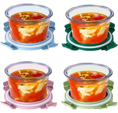 Productafbeelding van Set van 5 glazen voorraadpotten van 520 ml, met luchtdichte deksels, geschikt voor gebruik in de magnetron, vriezer en vaatwasser