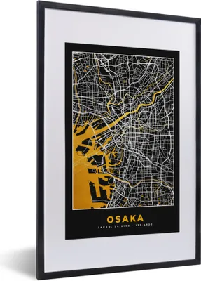 Produktbild von MuchoWow® Gerahmtes Poster Osaka - Karte - Stadtplan - Gold 40x60 cm - Poster mit Schwarzem Bilderrahmen Wandposter Rahmen Foto Bilder - Poster in Rahmen