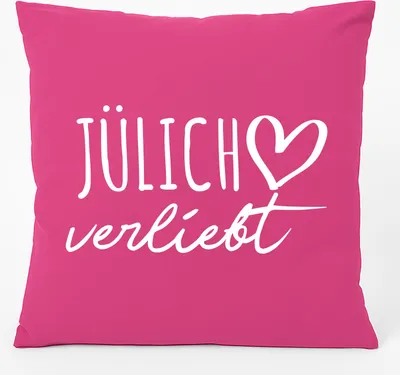 Produktbild von Huuraa Kissen Jülich verliebt 40x40cm mit Füllung Fuchsia Baumwolle Dekokissen Geschenkidee
