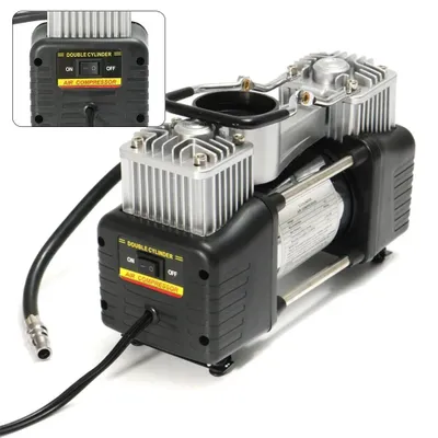 Zdjęcie produktu dla Kompresor samochodowy 12V - pompka do opon z podwójnym cylindrem - 150 PSI - cyfrowy manometr - automatyczne wyłączanie - przenośny kompresor - czarny